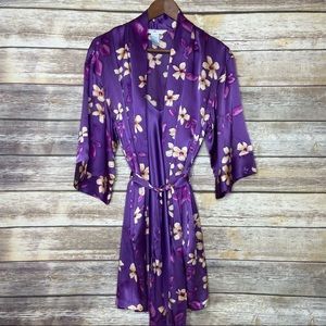 August Silk S 💯 silk floral robe and chemise